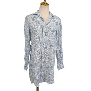 Frank & Eileen Mary Shirt Dress XXS Blue Floral Toile Linen Casual Resortwear